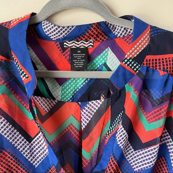 Belle Tweed Chiffon Sheer Roll Tab Sleeve Blouse Size 3 X - Picture 3 of 7